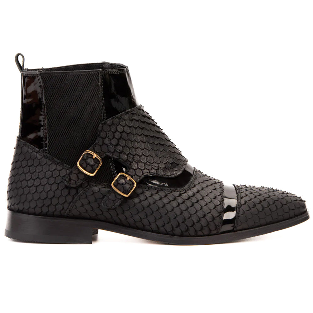 Vinci Leather The Orion Snakeskin Double Monk Strap Boot Black