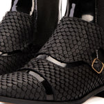 Vinci Leather The Orion Snakeskin Double Monk Strap Boot Black
