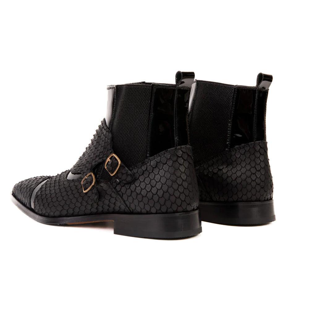 Vinci Leather The Orion Snakeskin Double Monk Strap Boot Black