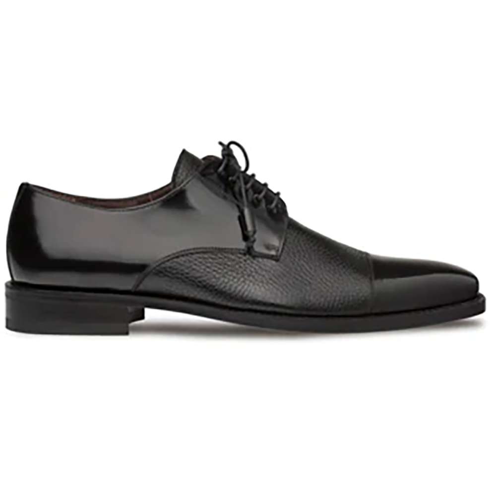 Mezlan Soka Calfskin & Deerskin Cap Toe Shoes Black