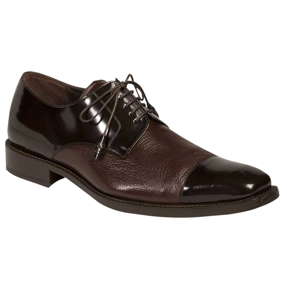 Mezlan Soka Calfskin & Deerskin Cap Toe Shoes Brown