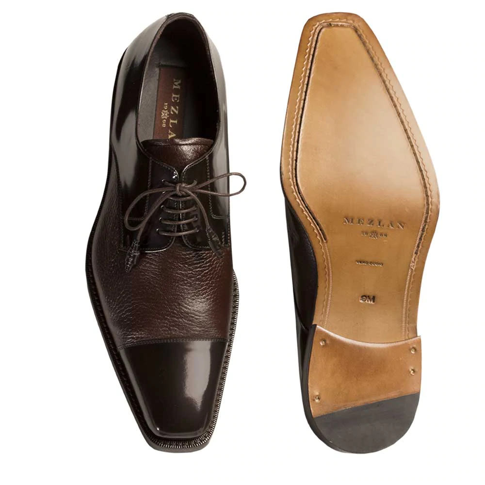 Mezlan Soka Calfskin & Deerskin Cap Toe Shoes Brown