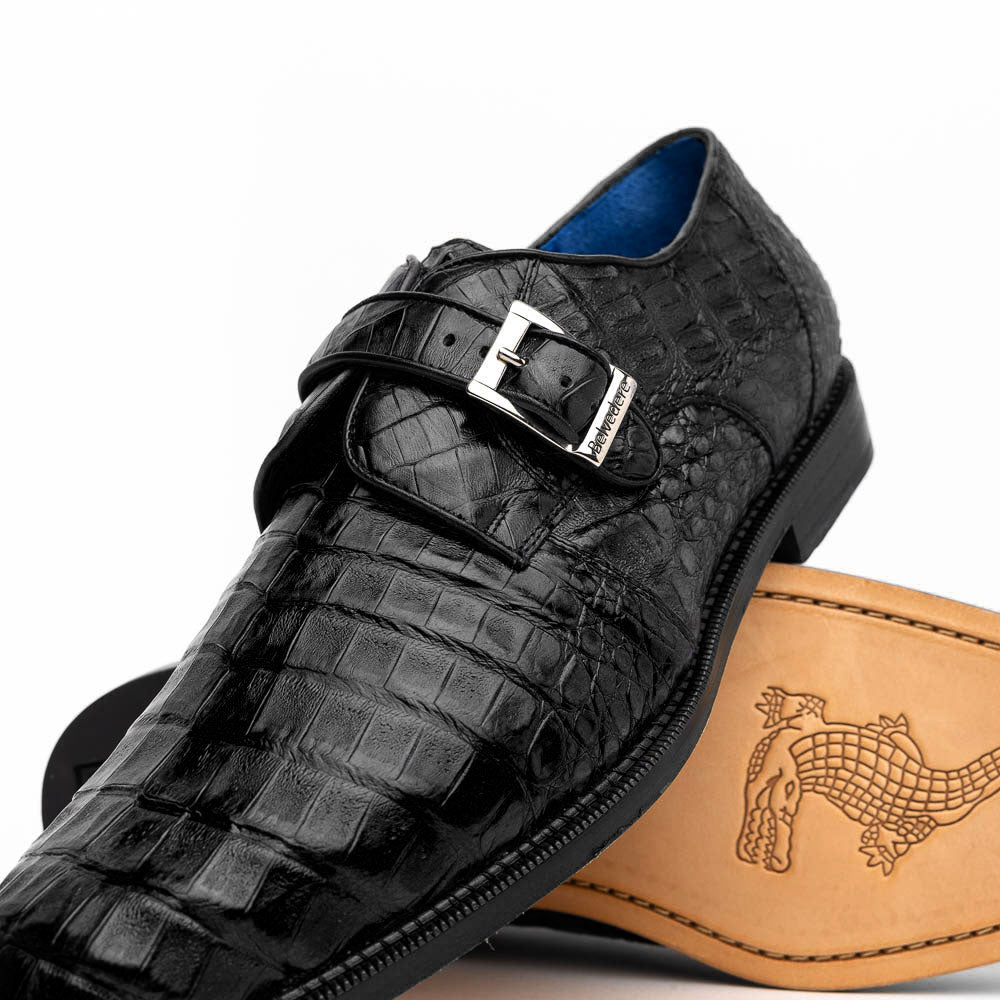 Belvedere Spencer Caiman Crocodile Shoes Black