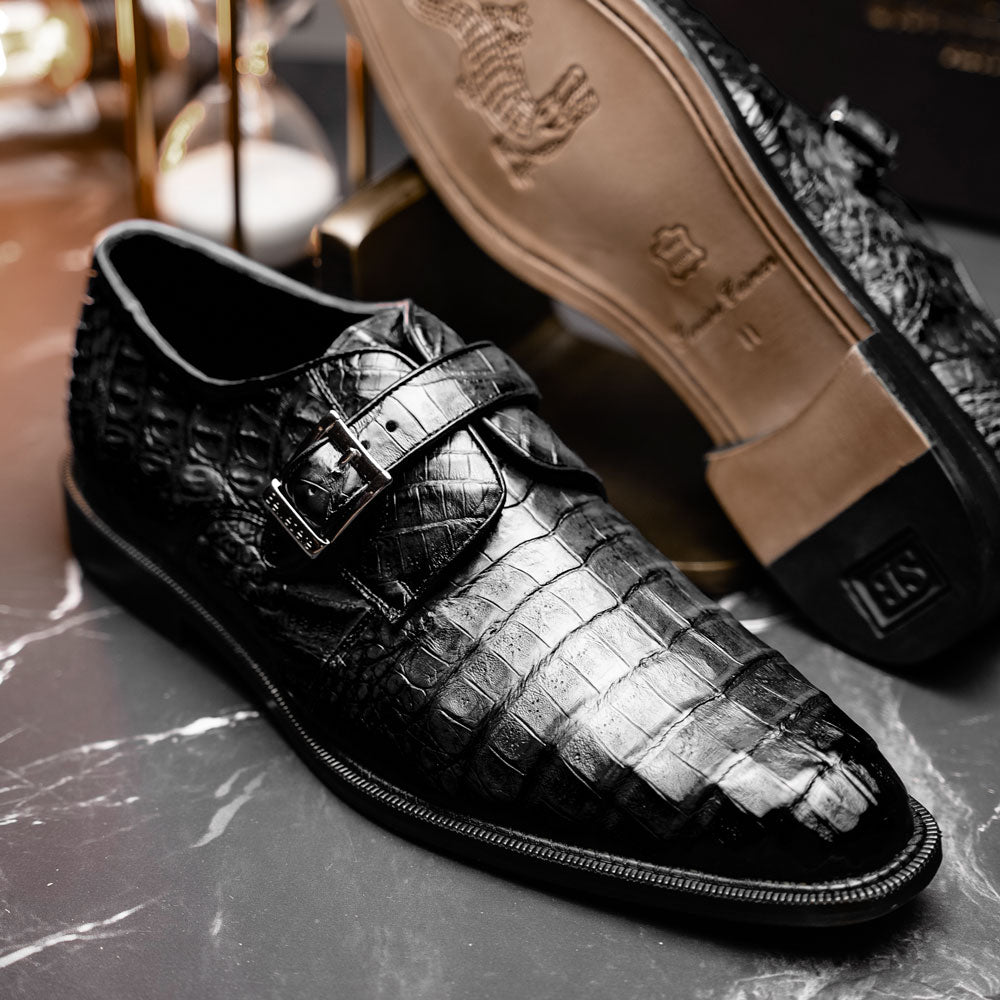 Belvedere Spencer Caiman Crocodile Shoes Black