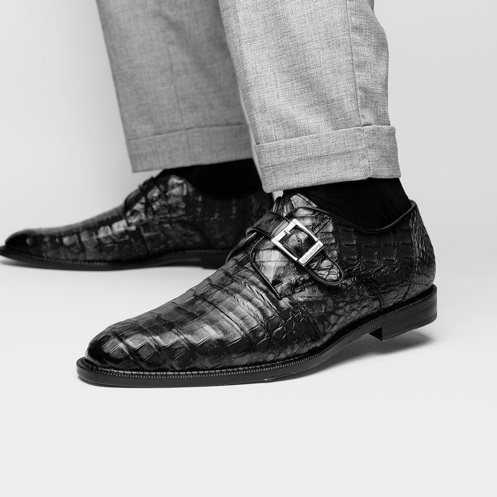 Belvedere Spencer Caiman Crocodile Shoes Black