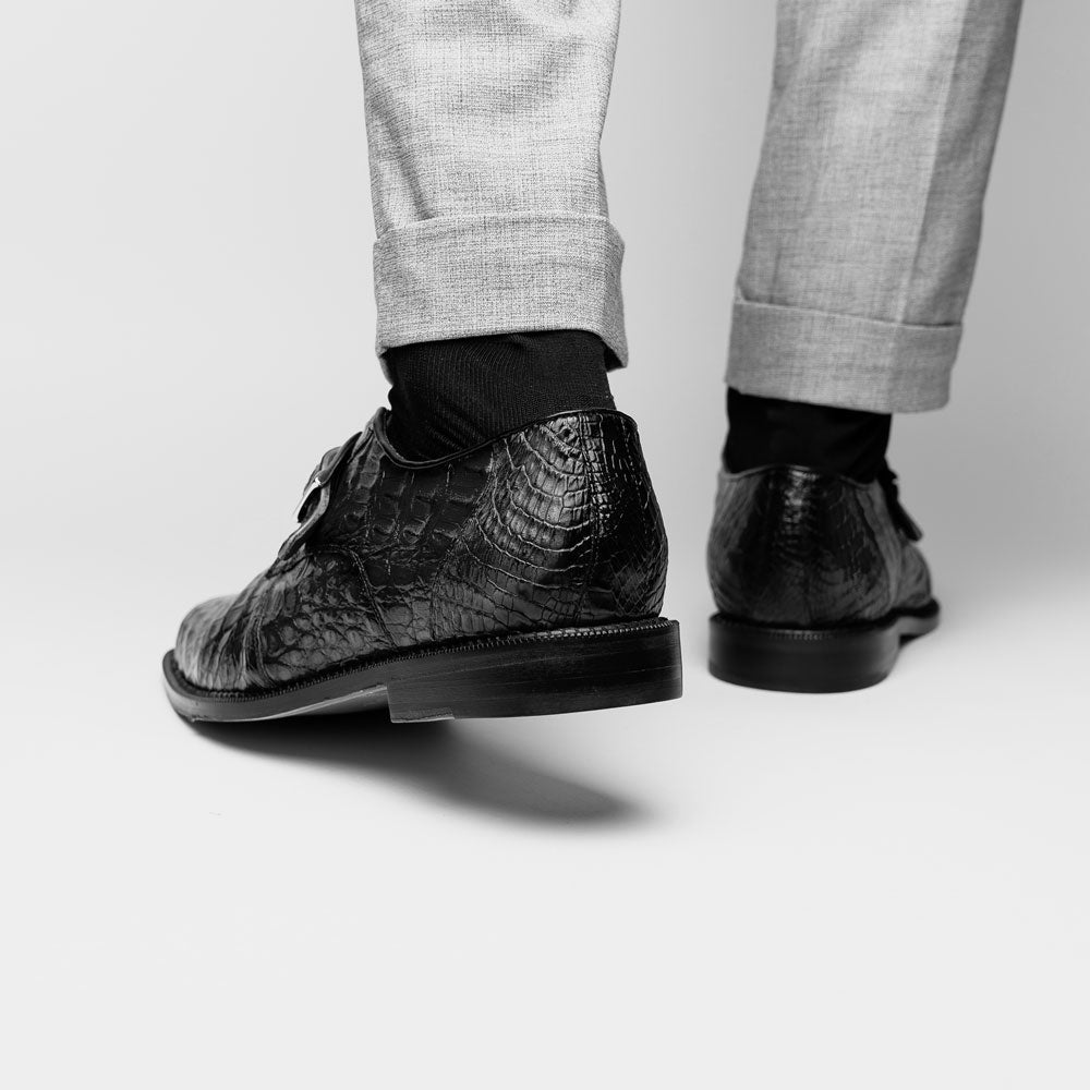 Belvedere Spencer Caiman Crocodile Shoes Black