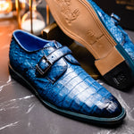 Belvedere Spencer Caiman Crocodile Shoes Antique Ocean