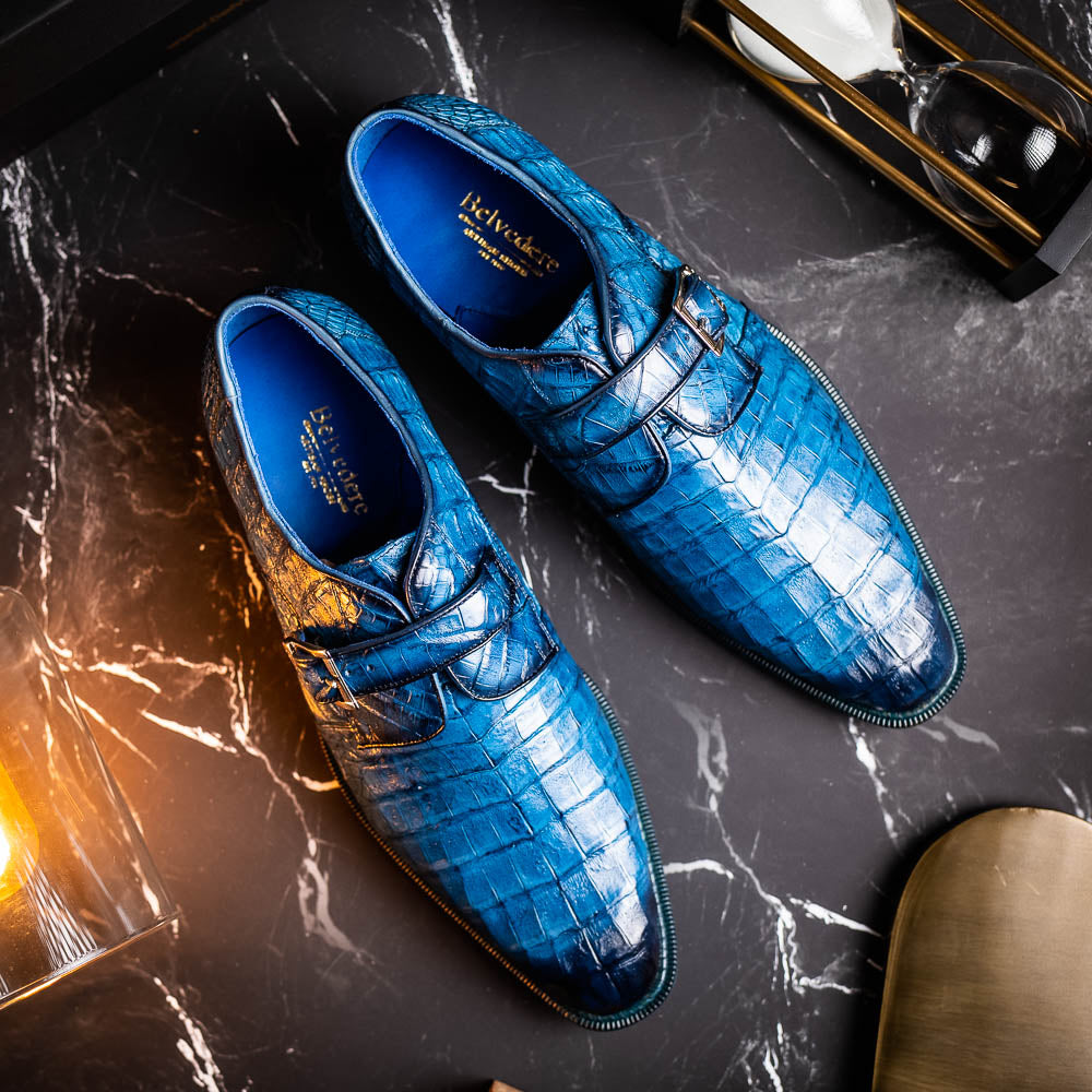 Belvedere Spencer Caiman Crocodile Shoes Antique Ocean
