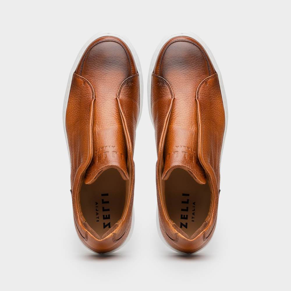 Zelli Spettacolare Pebble Grain Slip On Sneakers Cognac (65-225-CGN)