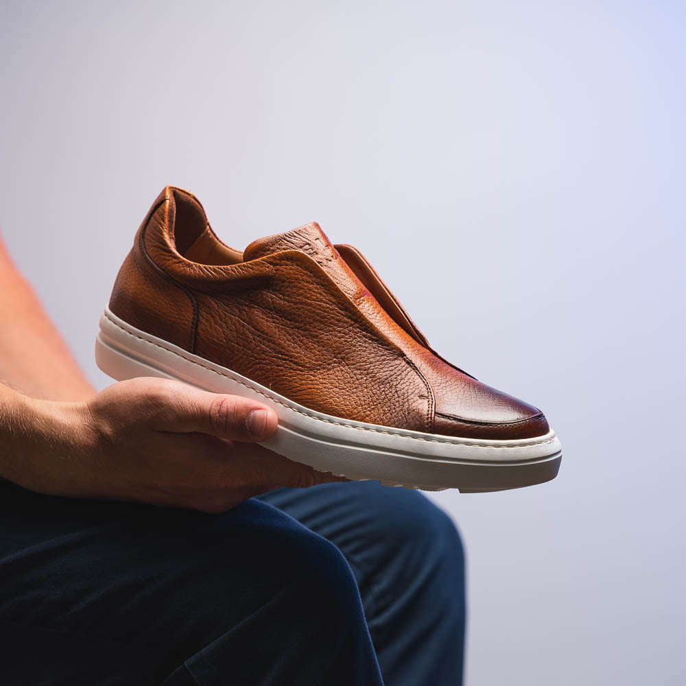 Zelli Spettacolare Pebble Grain Slip On Sneakers Cognac (65-225-CGN)