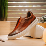 Zelli Spettacolare Pebble Grain Slip On Sneakers Cognac (65-225-CGN)