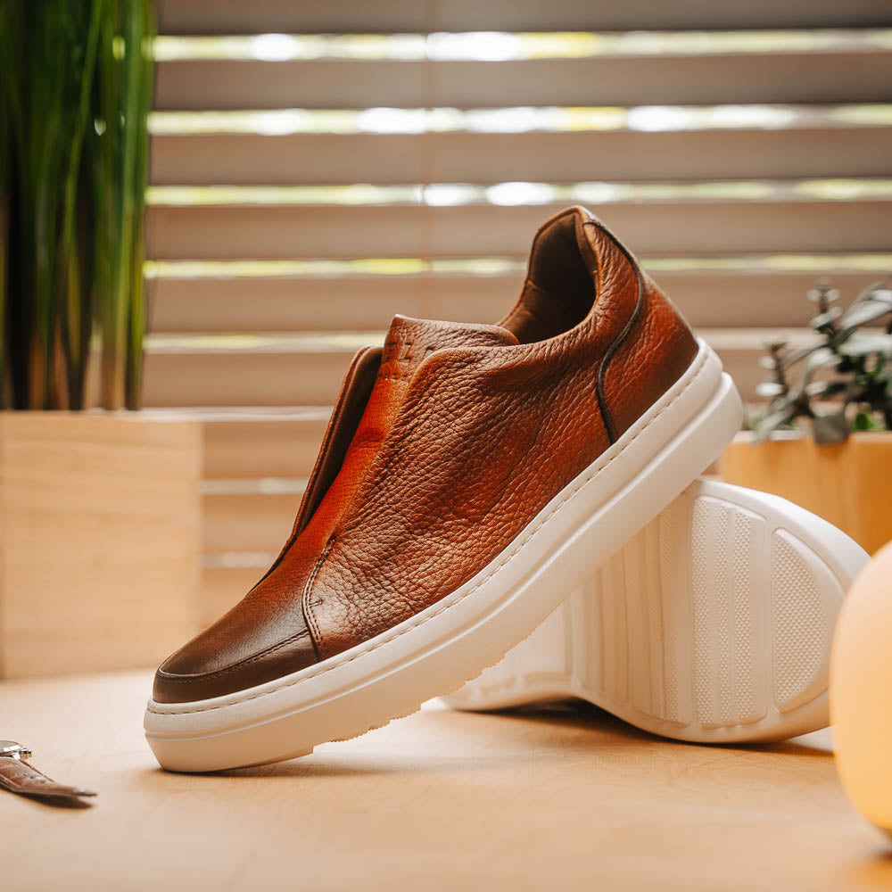 Zelli Spettacolare Pebble Grain Slip On Sneakers Cognac (65-225-CGN)