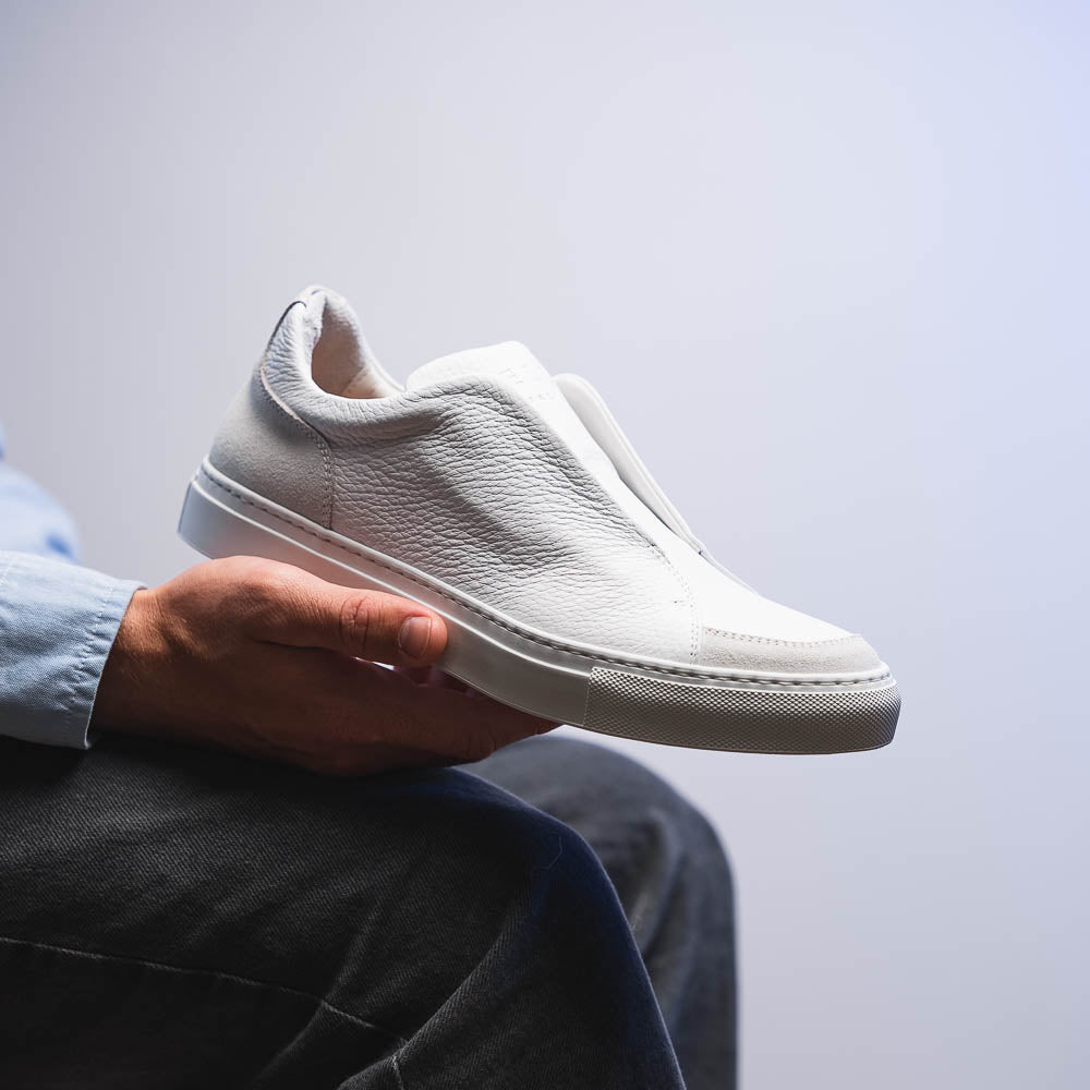 Zelli Spettacolare Pebble Grain Slip On Sneakers White (65-225-WHT)