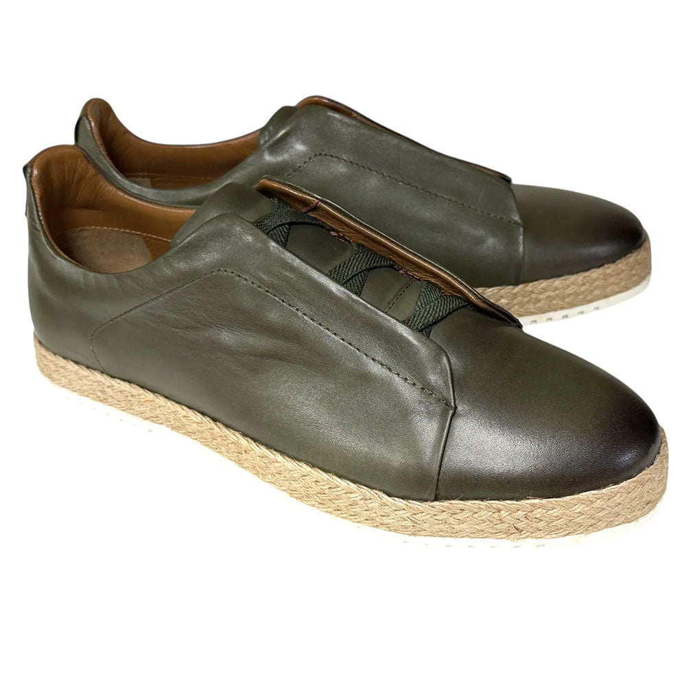 Corrente P01006 Sportivo Leather Elastic Slip-On Sneaker Khaki