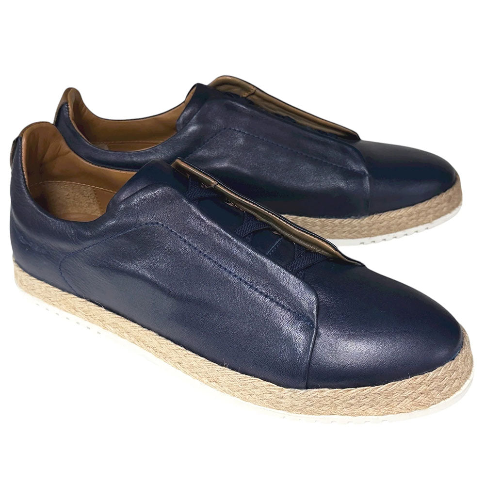 Corrente P01003 Sportivo Leather Elastic Slip-On Sneaker Navy