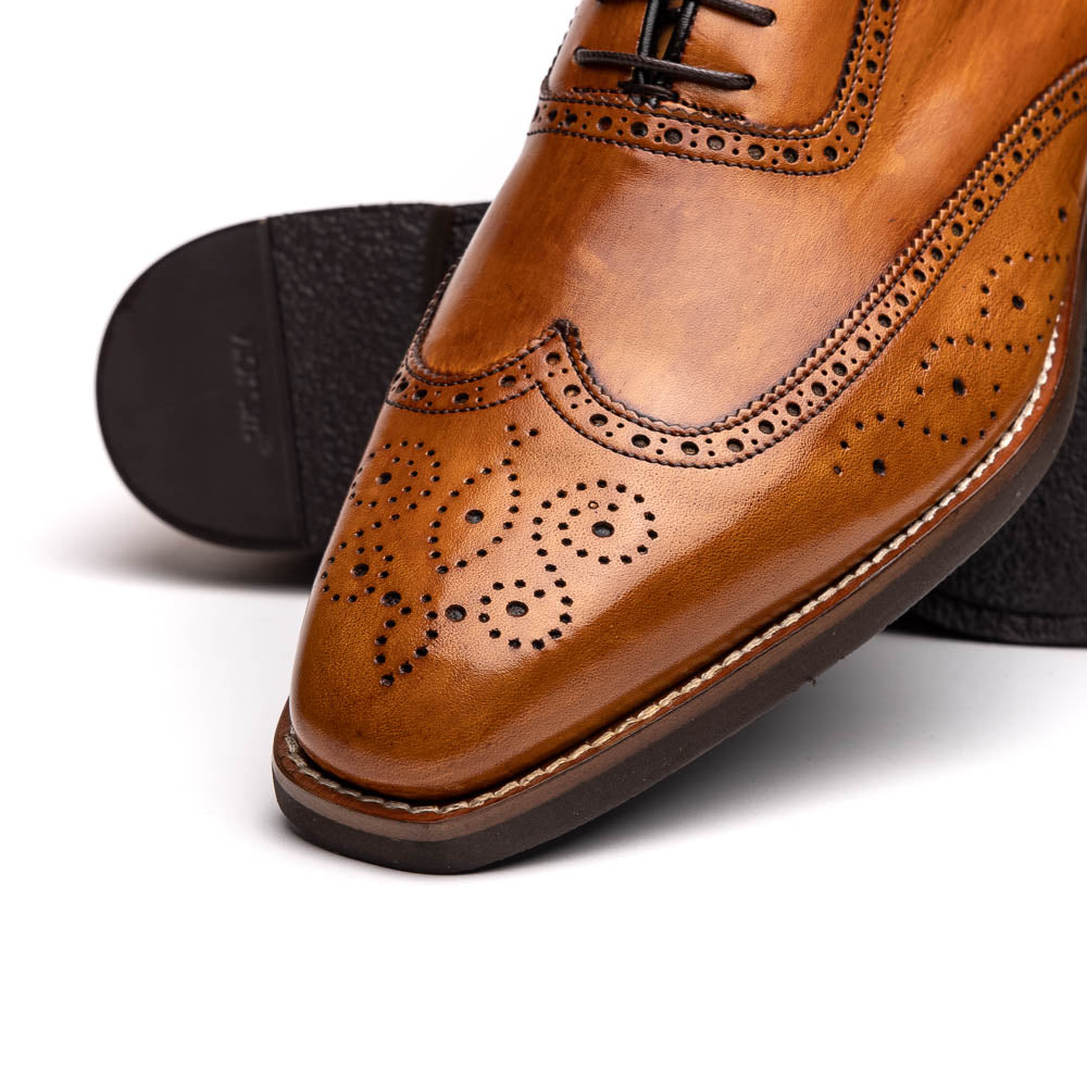 Zelli Stephano Wingtip Brogues Camel | MensDesignerShoe.com