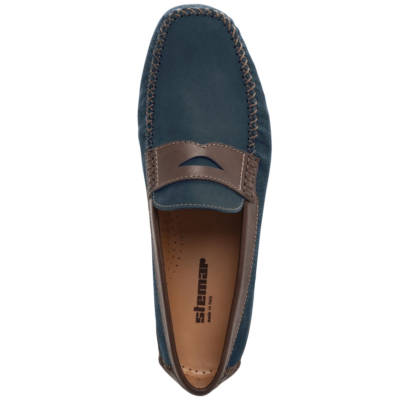 Stemar Amalfi Perforated Driving Loafers Navy / Brown
