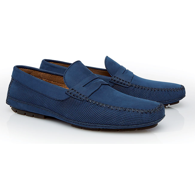 Stemar Lipari Perforated Nubuck Driving Loafers Blue