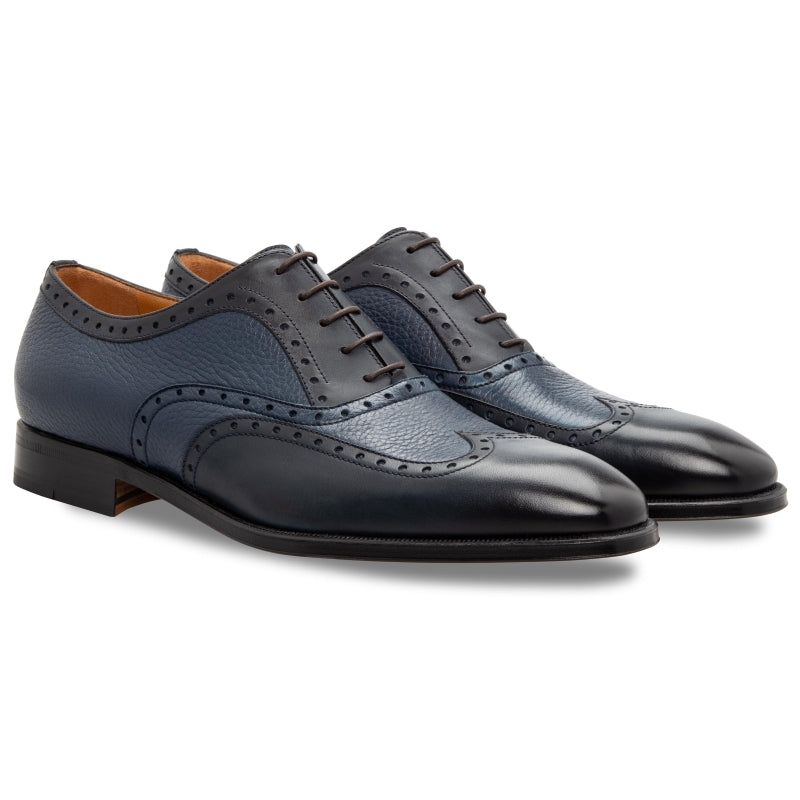 Stemar Trento Deerskin & Calf Wingtip Oxfords Blue WIDE