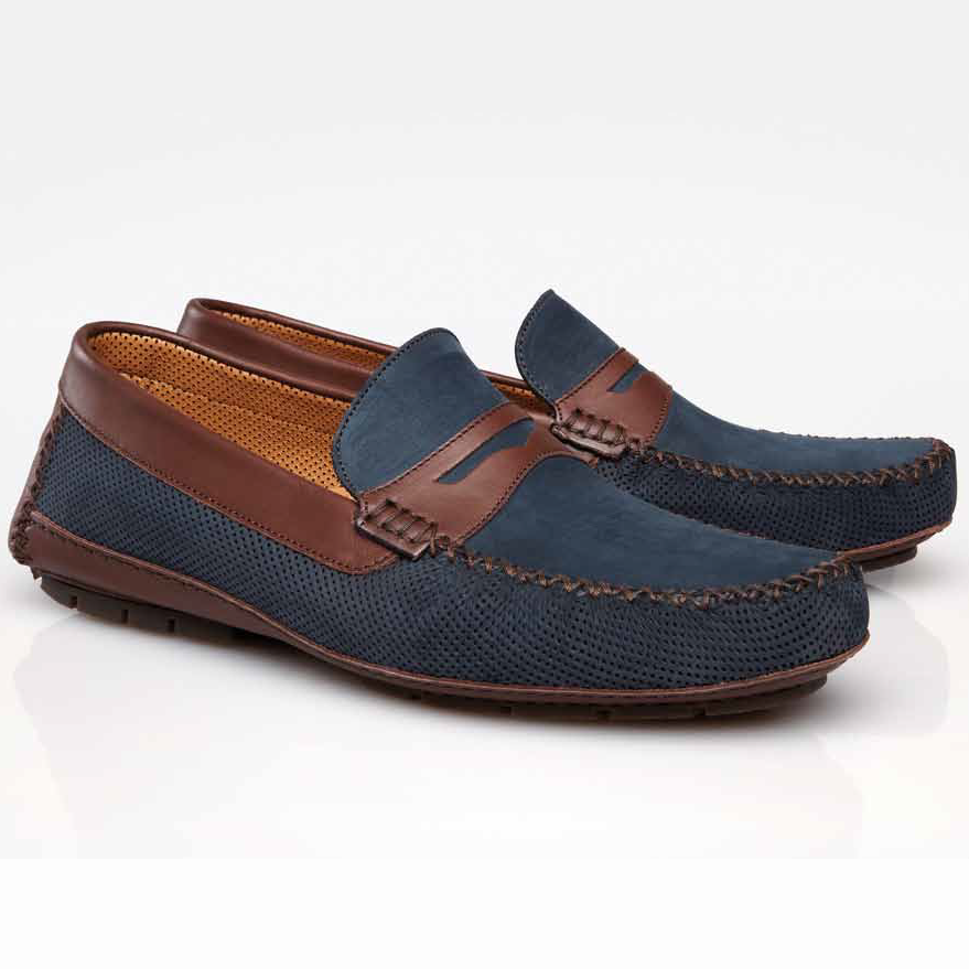 Stemar Capri 2 Perforated Nubuck Driving Shoes Navy/Brown