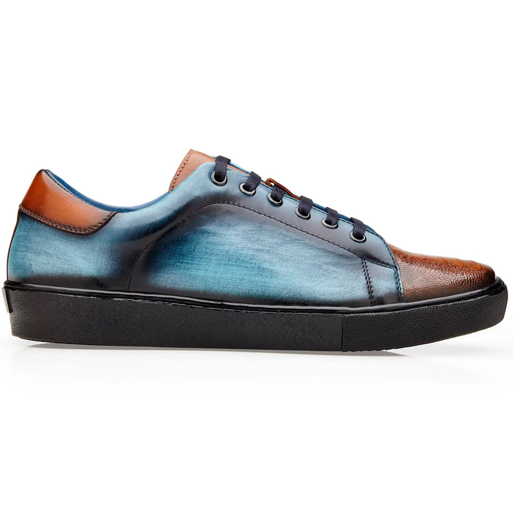Belvedere Stone Ostrich & Calf Sneaker Ant. Brandy / Ant. Ocean Blue (Y31)