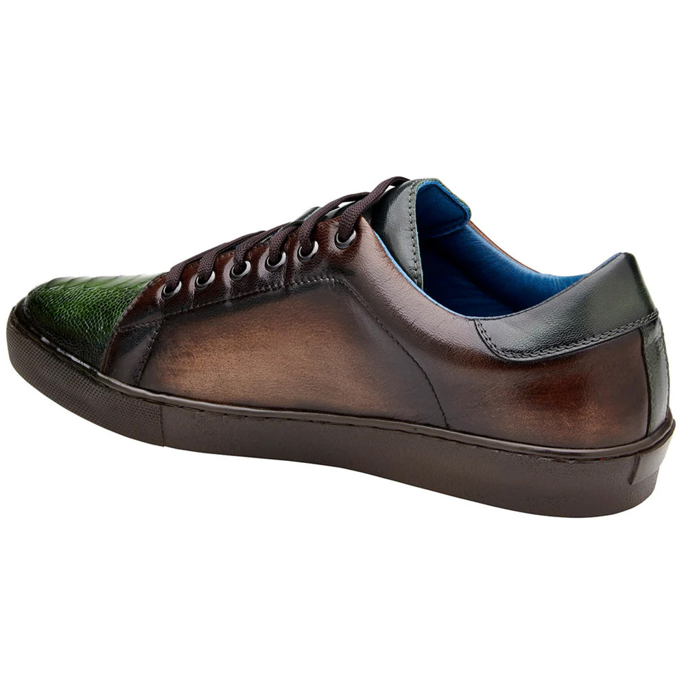 Belvedere Stone Ostrich & Calf Sneaker Chocolate Brown / Forest (Y31)