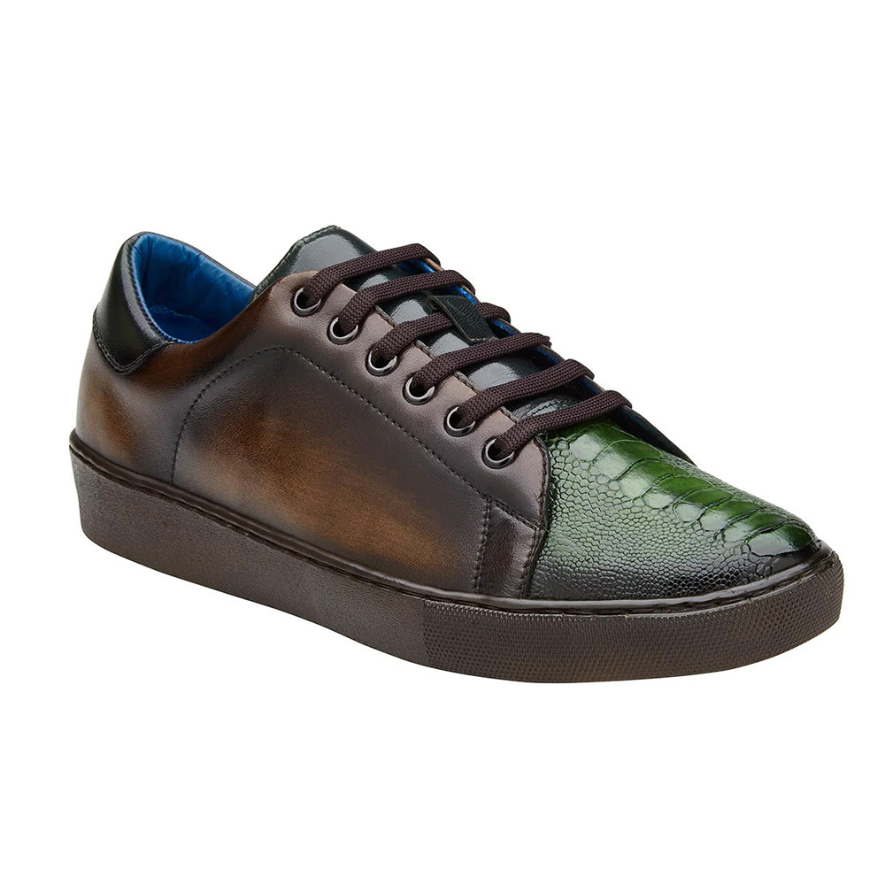 Belvedere Stone Ostrich & Calf Sneaker Chocolate Brown / Forest (Y31)