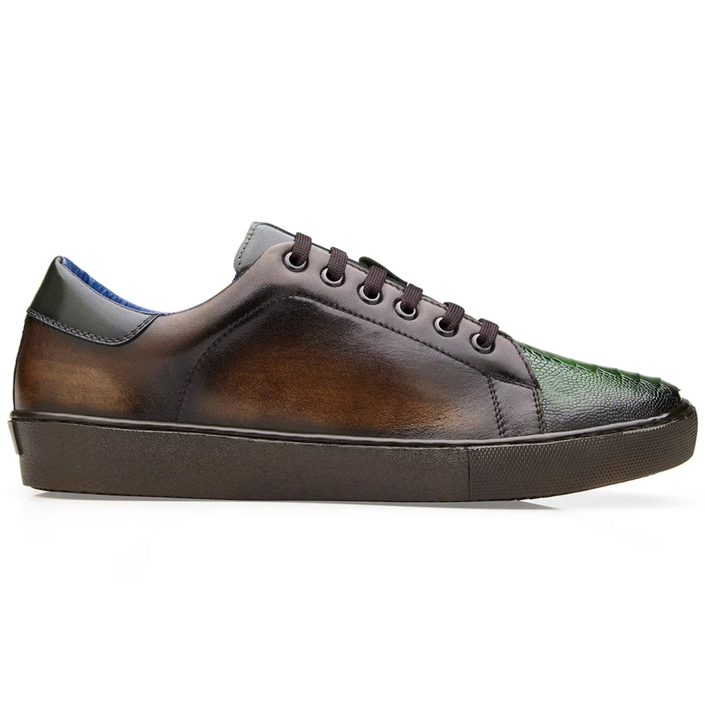 Belvedere Magnus Ostrich Patchwork Sneakers Emerald