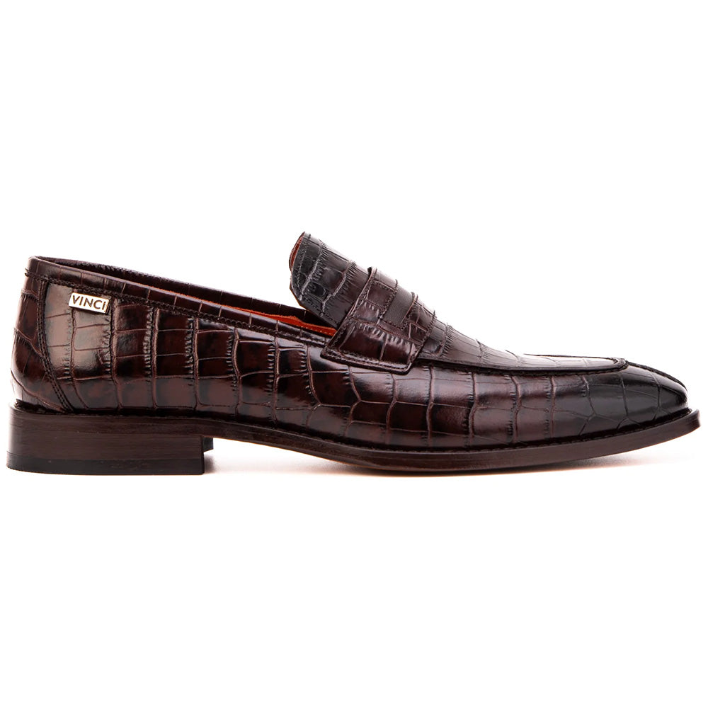Vinci Leather The Stradale Crocodile Embossed Penny Loafer Espresso