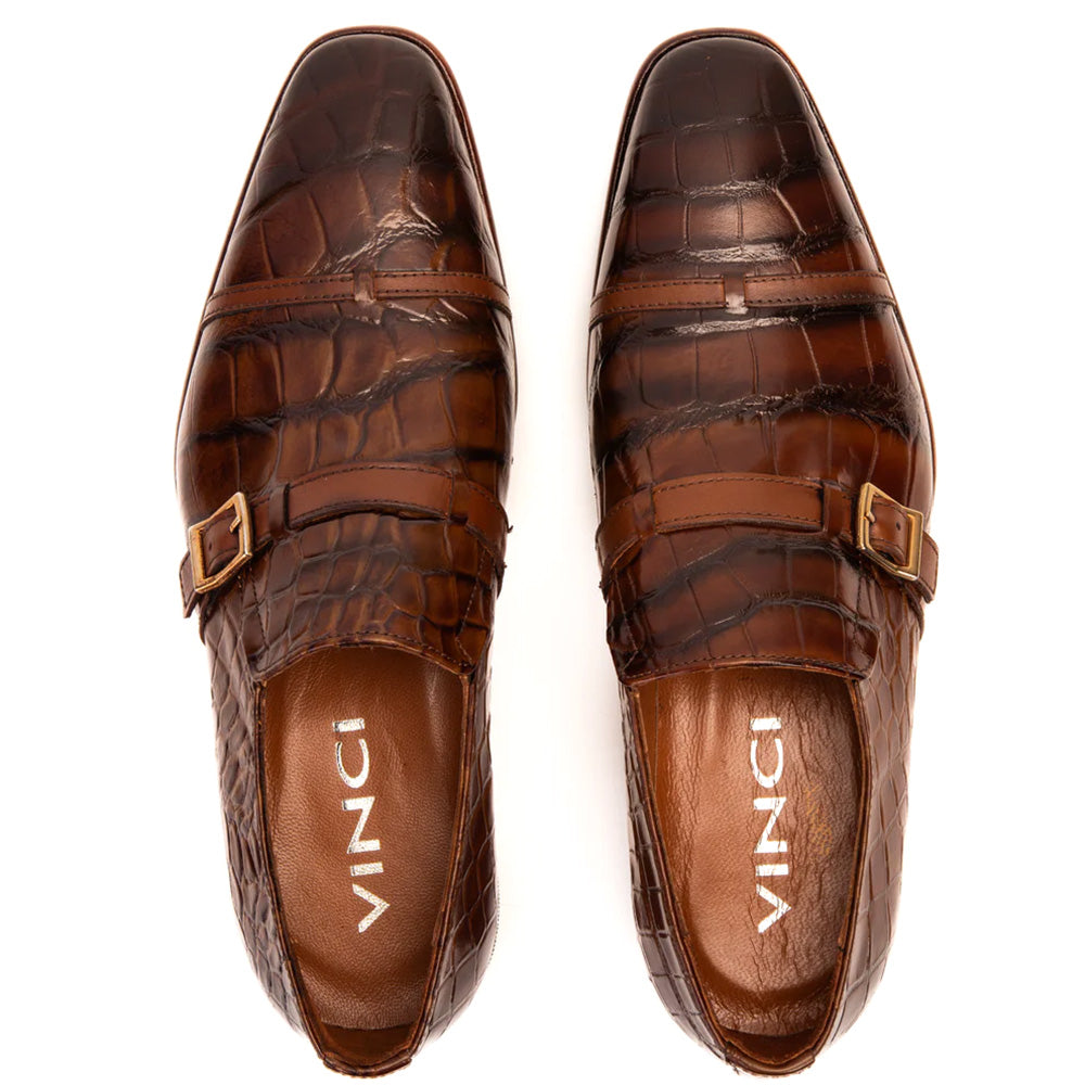 Vinci Leather The Strat Single Monk Strap Shoes Brown