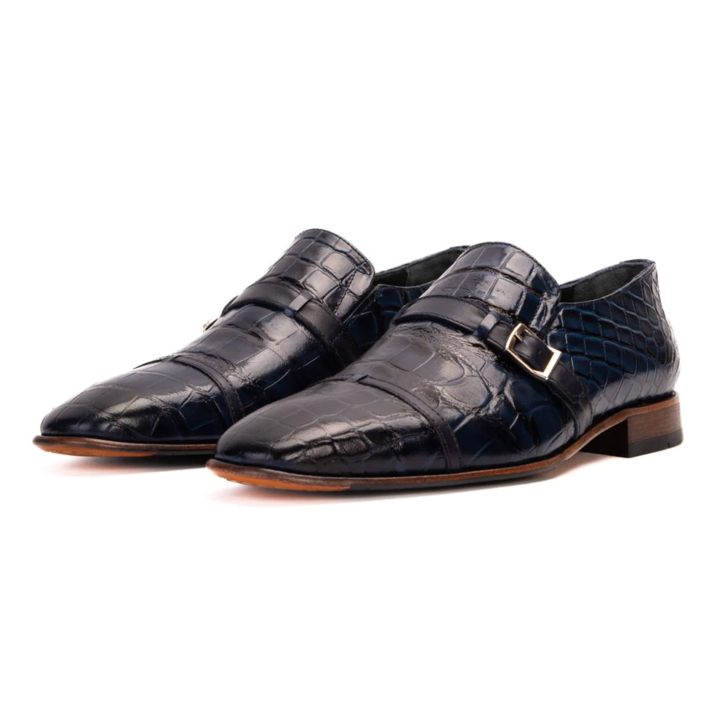 Vinci Leather The Strat Single Monk Strap Shoes Navy