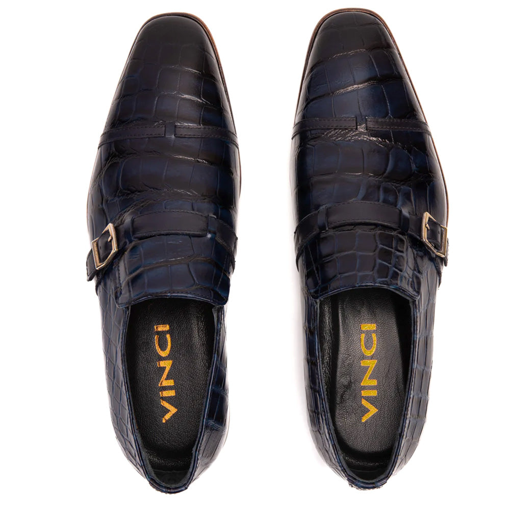 Vinci Leather The Strat Single Monk Strap Shoes Navy