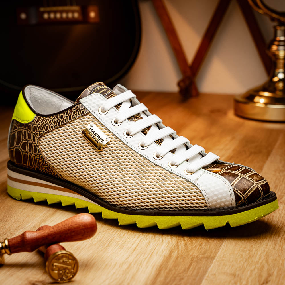 Harris Firenze 1913 Suede / Crocodile Print Sneakers Beige