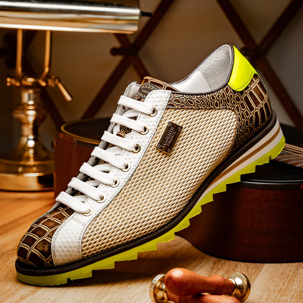 Harris Firenze 1913 Suede / Crocodile Print Sneakers Beige