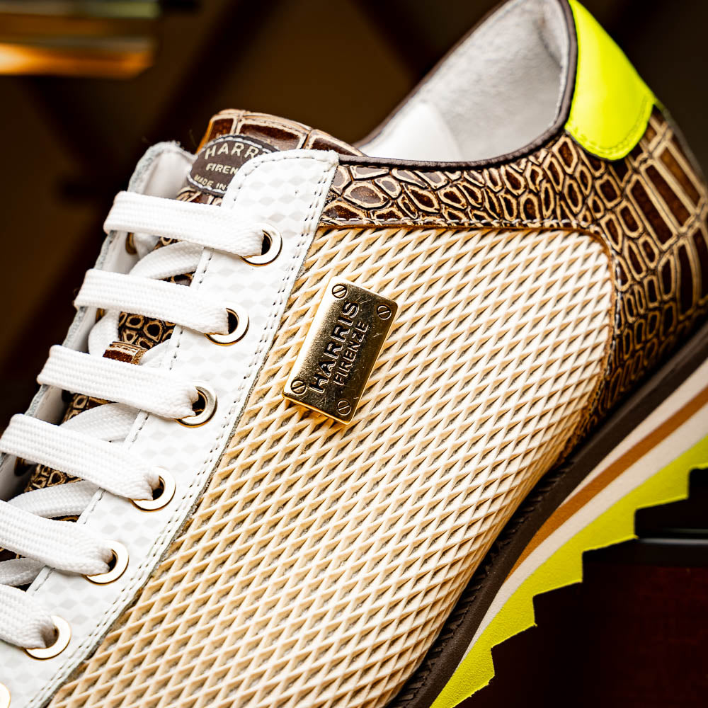 Harris Firenze 1913 Suede / Crocodile Print Sneakers Beige