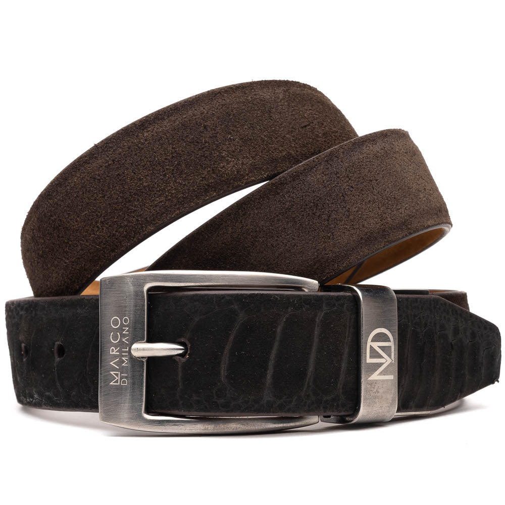 Marco Di Milano Sueded Ostrich & Suede Belt Black / Brown