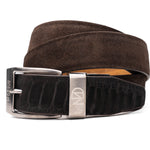 Marco Di Milano Sueded Ostrich & Suede Belt Black / Brown