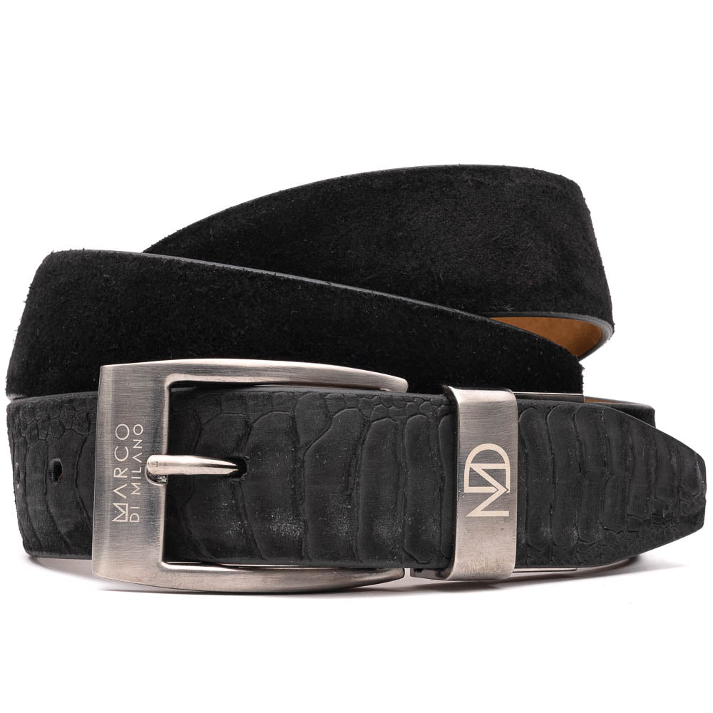 Marco Di Milano Sueded Ostrich & Suede Belt Black