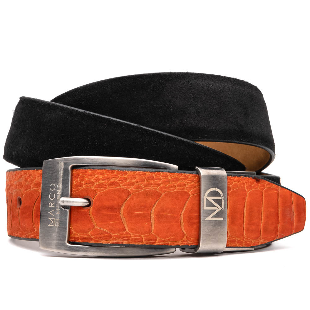 Marco Di Milano Sueded Ostrich & Suede Belt Orange / Black