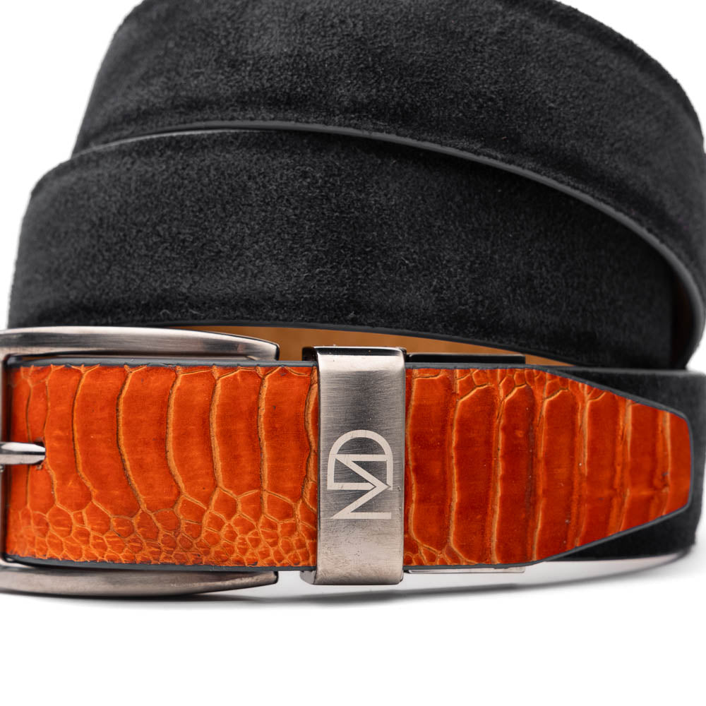 Marco Di Milano Sueded Ostrich & Suede Belt Orange / Black