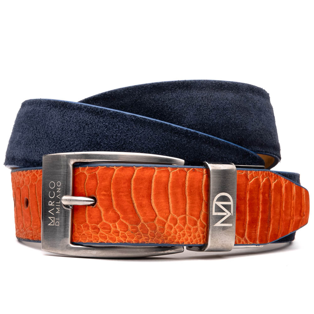 Marco Di Milano Sueded Ostrich & Suede Belt Orange / Navy