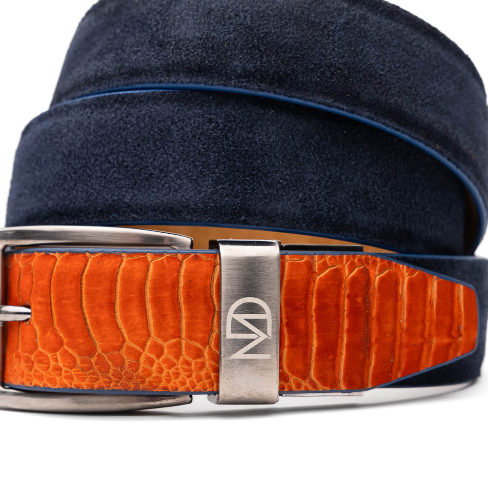 Marco Di Milano Sueded Ostrich & Suede Belt Orange / Navy