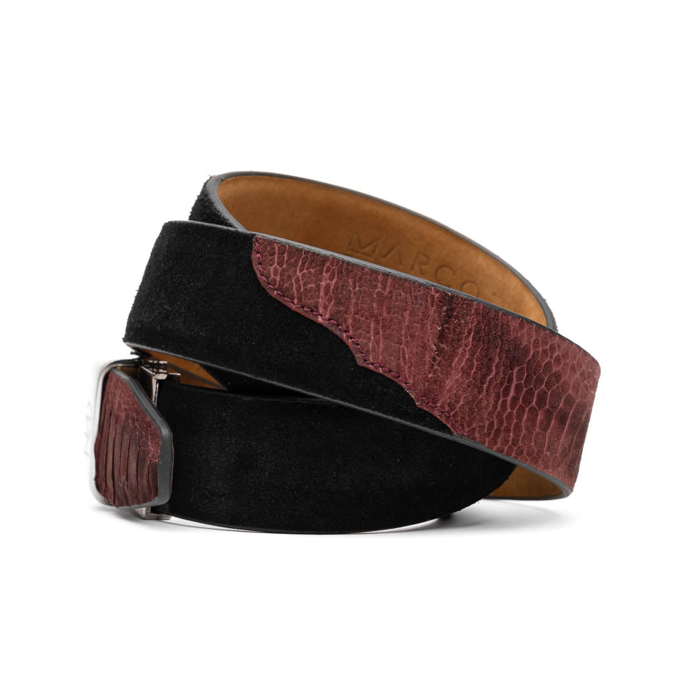 Marco Di Milano Sueded Ostrich & Suede Belt Wine / Black