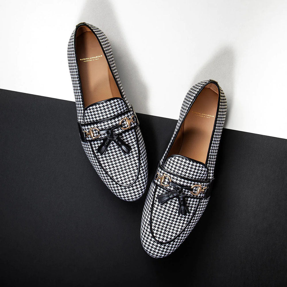 Superglamourous Bruno Houndstooth Slippers Black / White