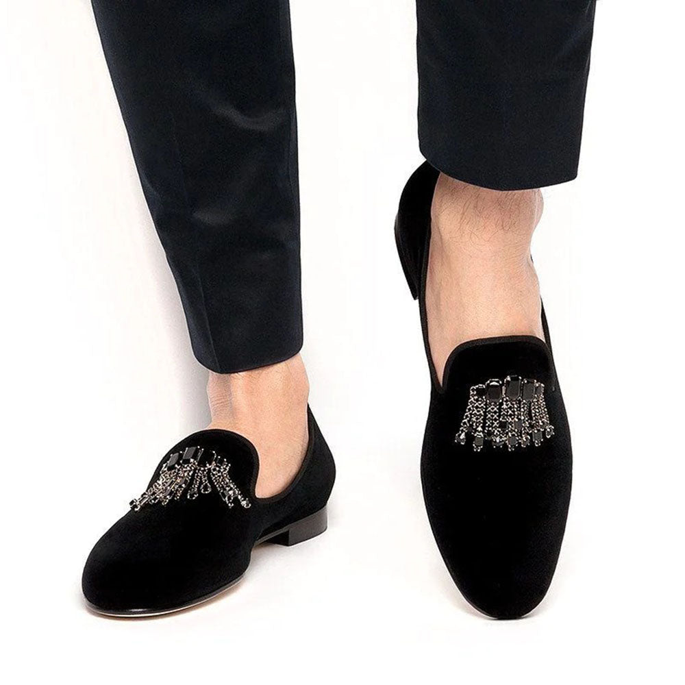Superglamourous Gilles Velour Slippers Black