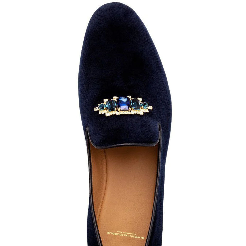 Superglamourous Joel Velour Slippers Navy