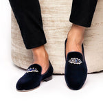 Superglamourous Joel Velour Slippers Navy