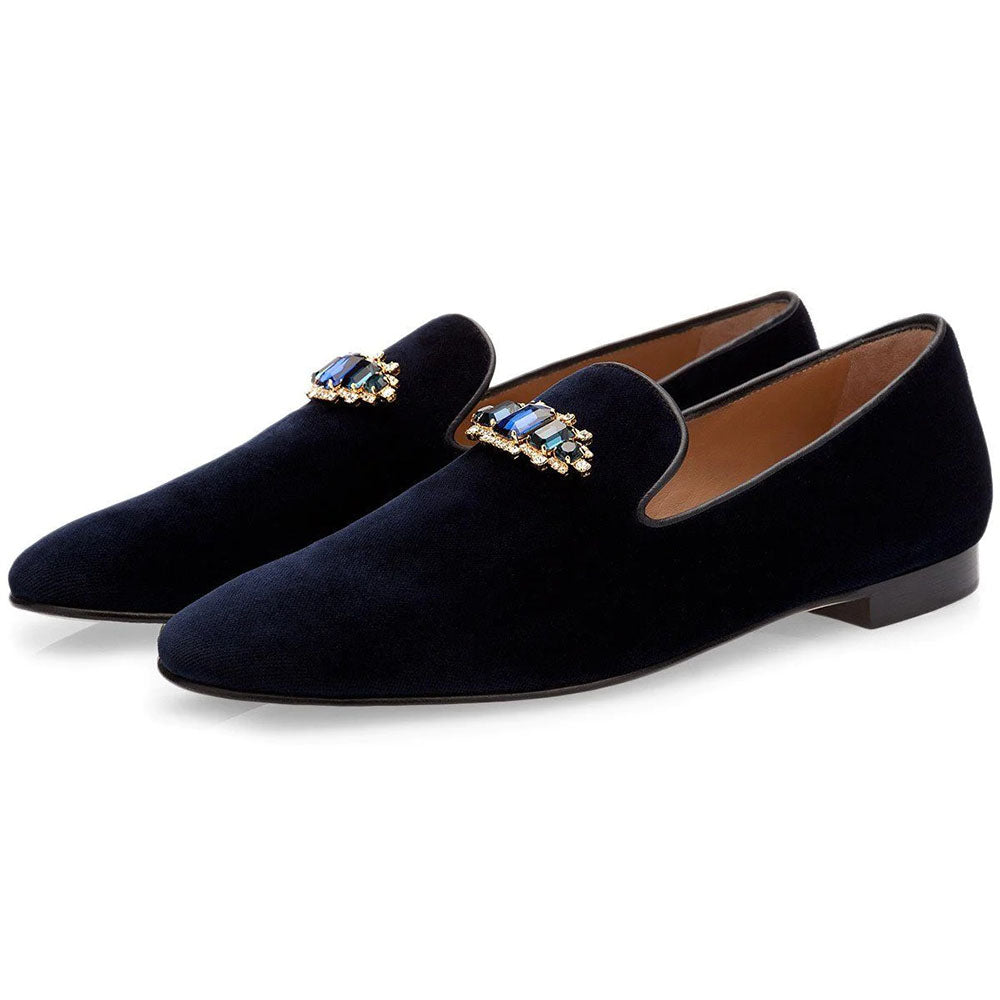 Superglamorous Joel Velour Slippers Navy