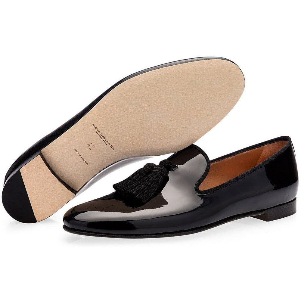 Superglamourous Louis Patent Slippers Black