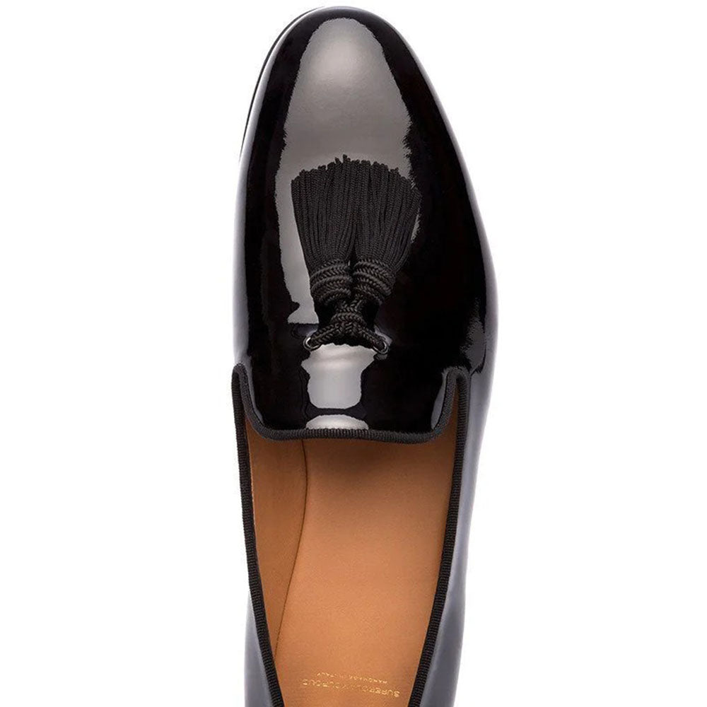 Superglamourous Louis Patent Slippers Black